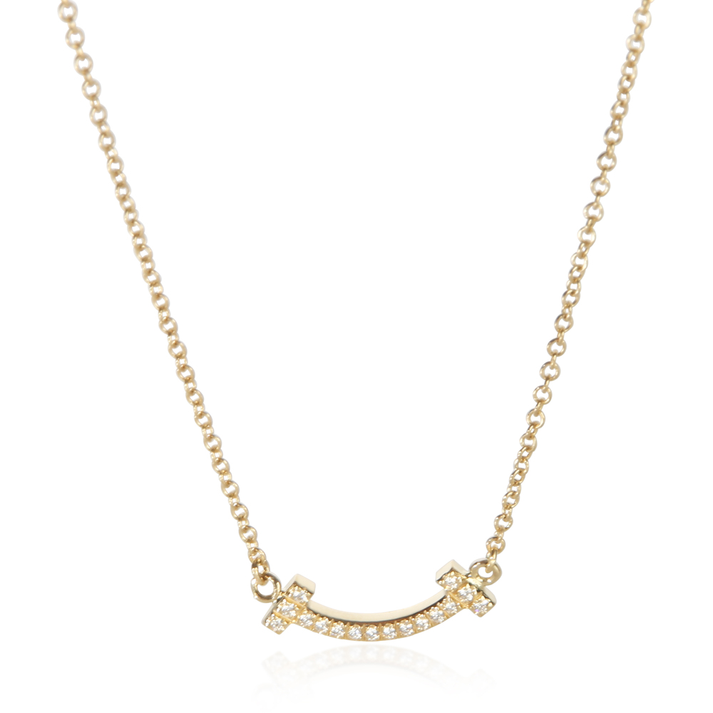 Tiffany & Co. Yellow Gold Diamond Mini Model Tiffany T Smile Pendant